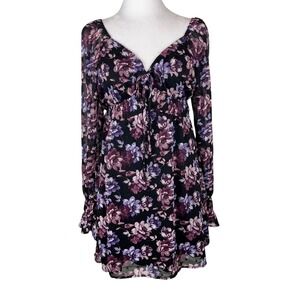 Francescas Floral Babydoll Dress Black Purple Coquette Small Milkmaid Cottage